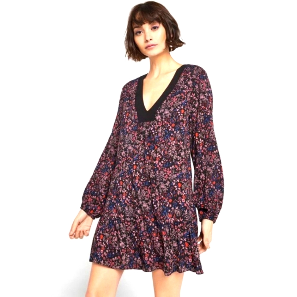 BCBGeneration Black/Floral Long sleeve Shirt Dress